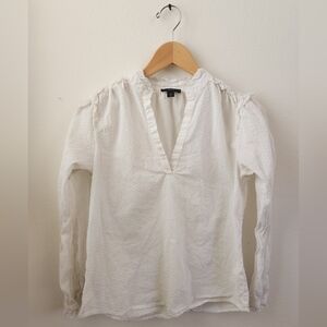 J. Crew Ruffle Trim V-neck Long Sleeve Textured Blouse White Extra‎ Small XS
